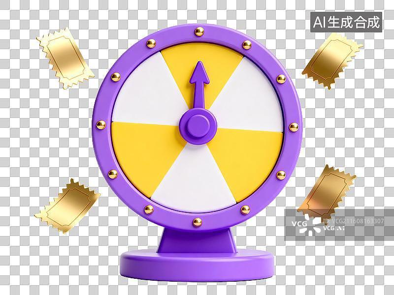 【AI数字艺术】紫色转盘抽奖装置配金色票券图片素材