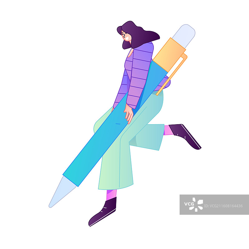 人物手持笔书写记录绘画造型矢量扁平渐变插画图片素材