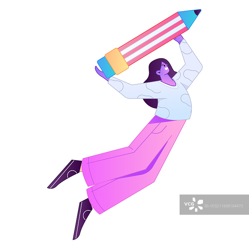 人物手持笔书写记录绘画造型矢量扁平渐变插画图片素材