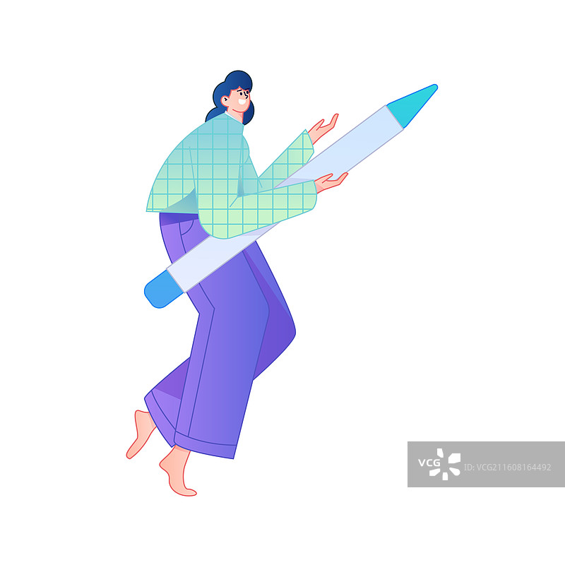 人物手持笔书写记录绘画造型矢量扁平渐变插画图片素材