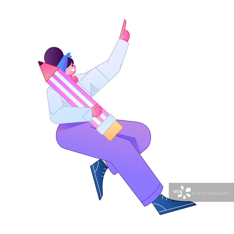 人物手持笔书写记录绘画造型矢量扁平渐变插画图片素材