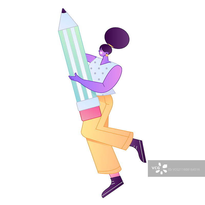 人物手持笔书写记录绘画造型矢量扁平渐变插画图片素材