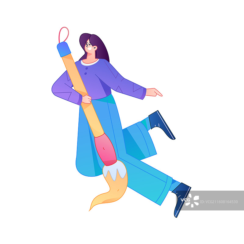 人物手持笔书写记录绘画造型矢量扁平渐变插画图片素材