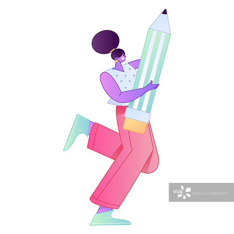人物手持笔书写记录绘画造型矢量扁平渐变插画图片素材