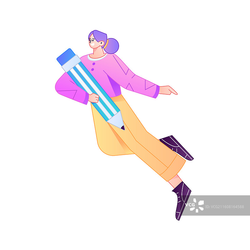 人物手持笔书写记录绘画造型矢量扁平渐变插画图片素材