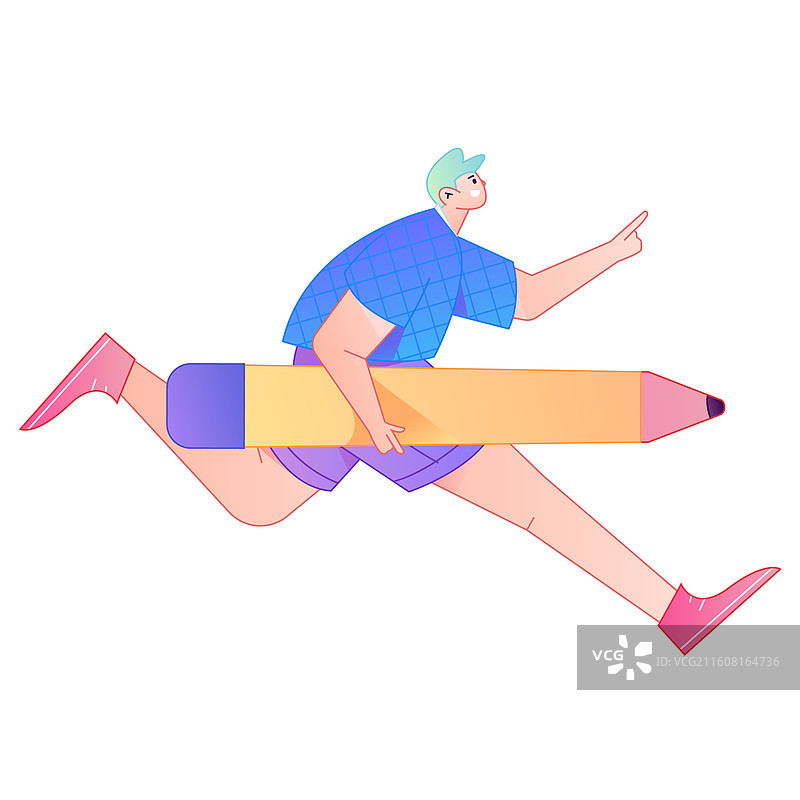 人物手持笔书写记录绘画造型矢量扁平渐变插画图片素材