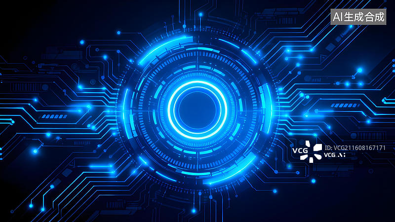 【AI数字艺术】蓝色科技电路光效图案图片素材