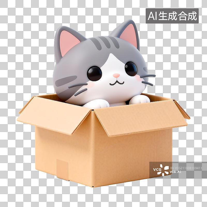 【AI数字艺术】纸箱子里的小猫图片素材