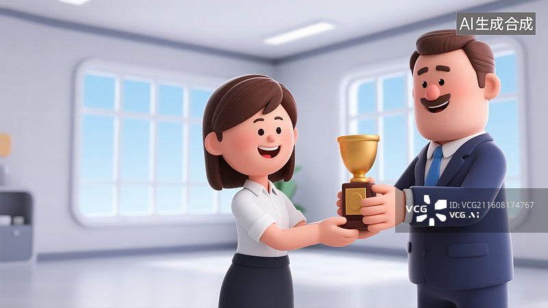【AI数字艺术】老板给员工颁奖插画图片素材