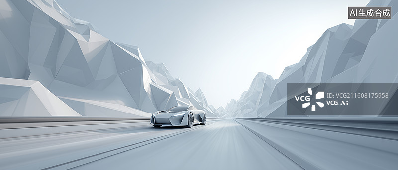 【AI数字艺术】银概念车几何雪路场景图片素材