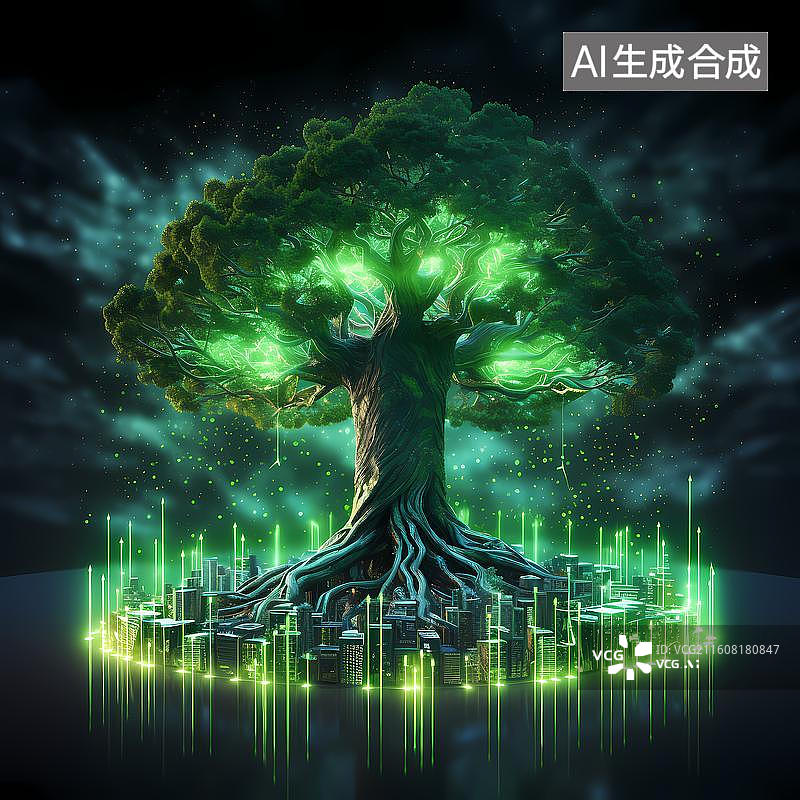 【AI数字艺术】碳中和绿色城市环保背景图片素材