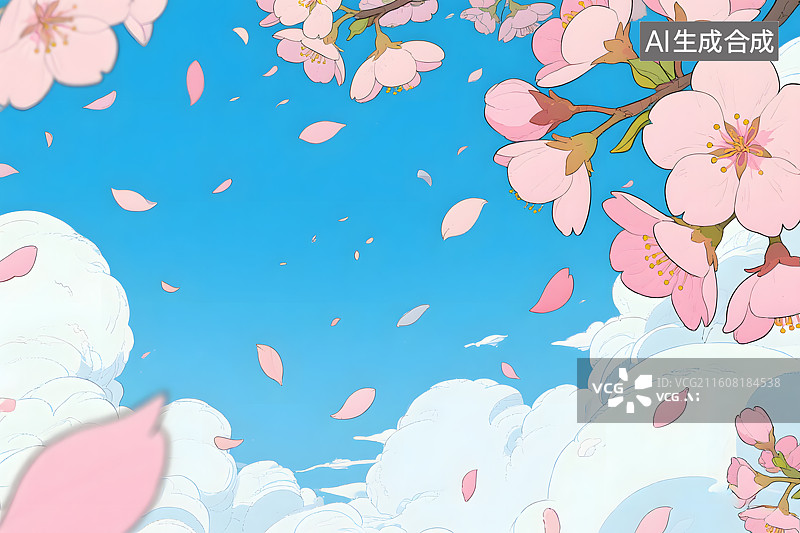 【AI数字艺术】樱花盛开 花瓣飞舞图片素材