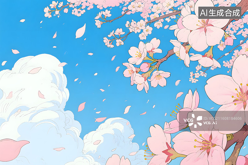 【AI数字艺术】樱花盛开 花瓣飞舞图片素材