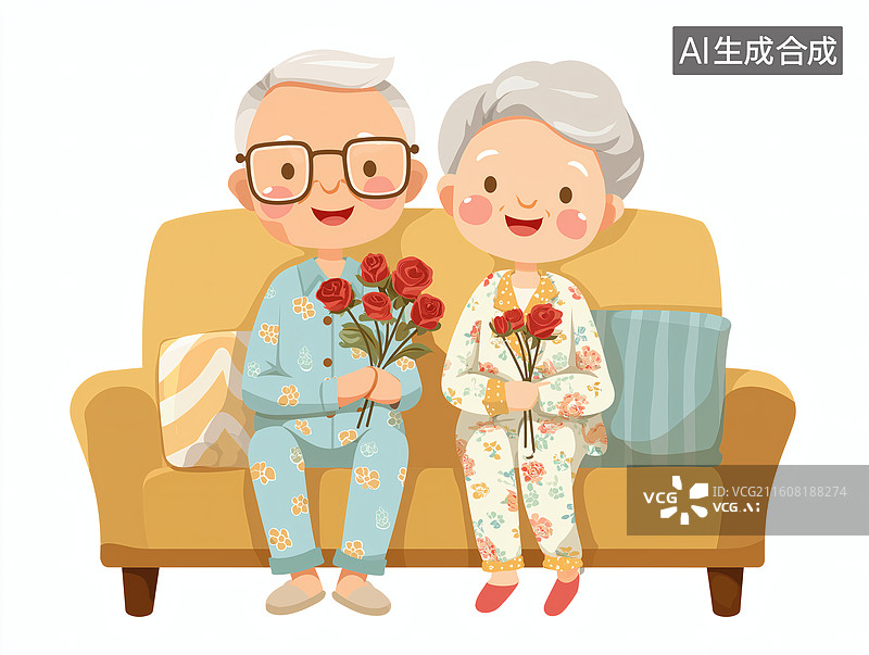 【AI数字艺术】温馨的老年夫妇在沙发上休息图片素材