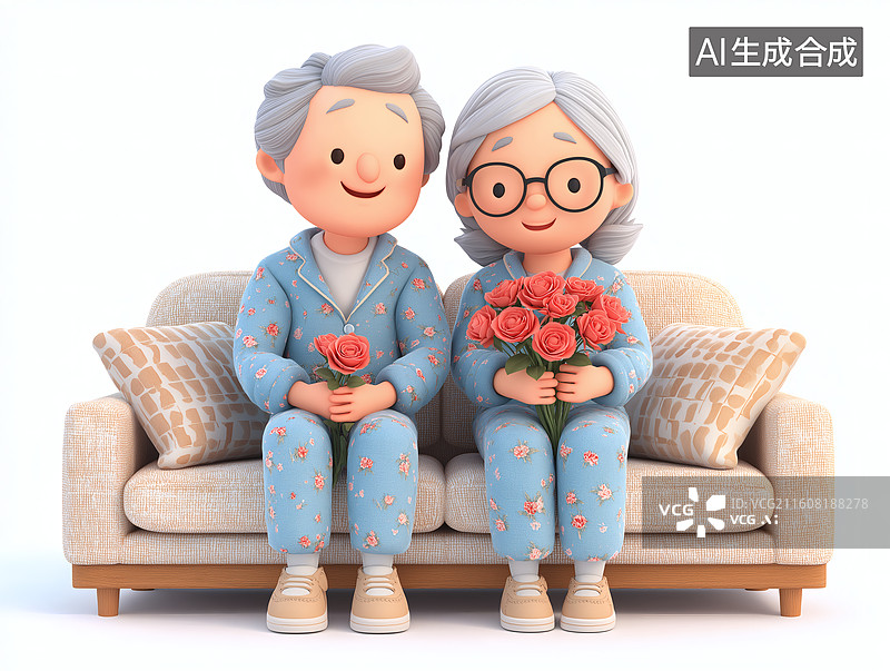【AI数字艺术】温馨的老年夫妇在沙发上休息图片素材