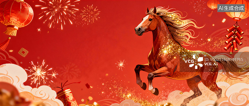 【AI数字艺术】国潮风新年马年插画图片素材
