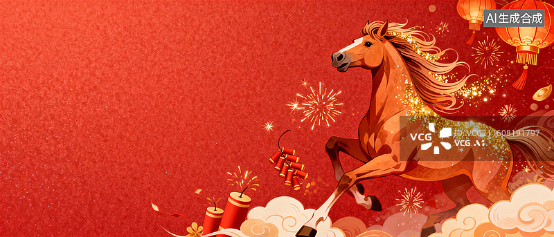 【AI数字艺术】国潮风新年马年插画图片素材