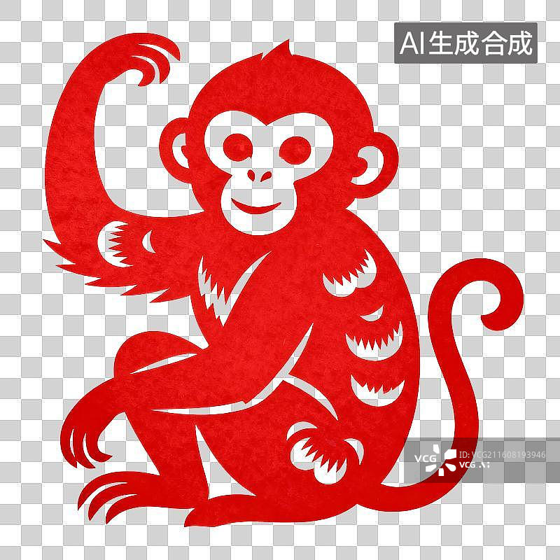【AI数字艺术】剪纸风格十二生肖猴年元素图片素材