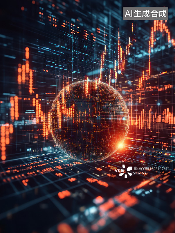【AI数字艺术】全球化金融市场股市数据走势概念图片素材