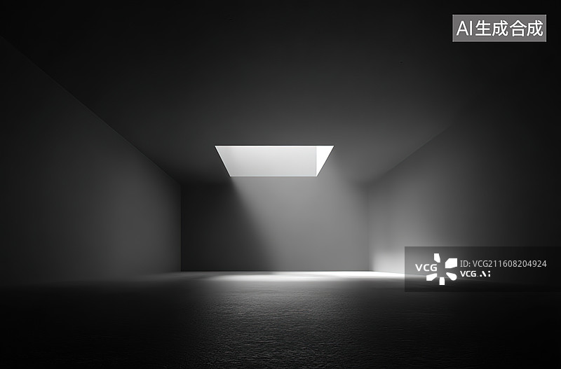 【AI数字艺术】黑暗房间中的天窗光图片素材