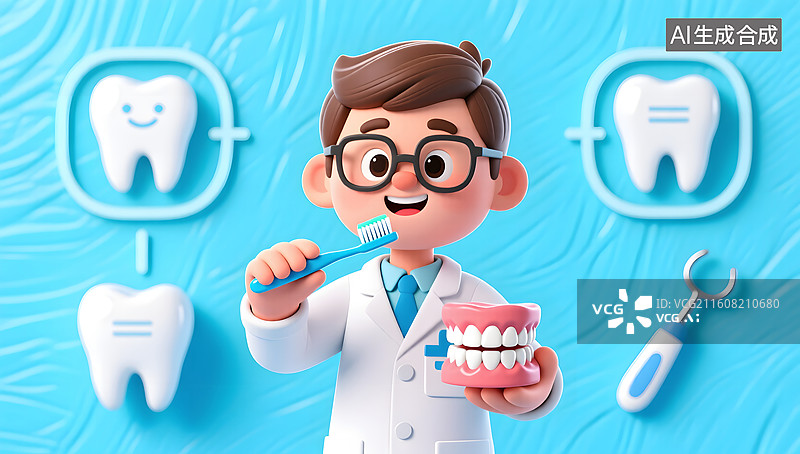 【AI数字艺术】牙医讲解口腔清洁技巧教学图片素材