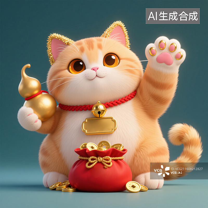【AI数字艺术】3D幸运招财猫插画图片素材