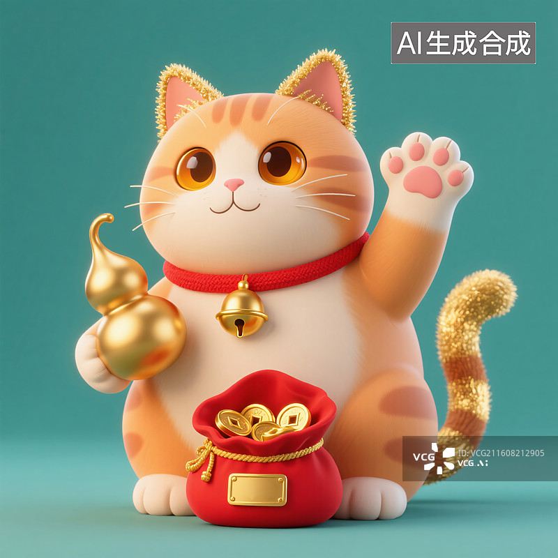 【AI数字艺术】3D幸运招财猫插画图片素材