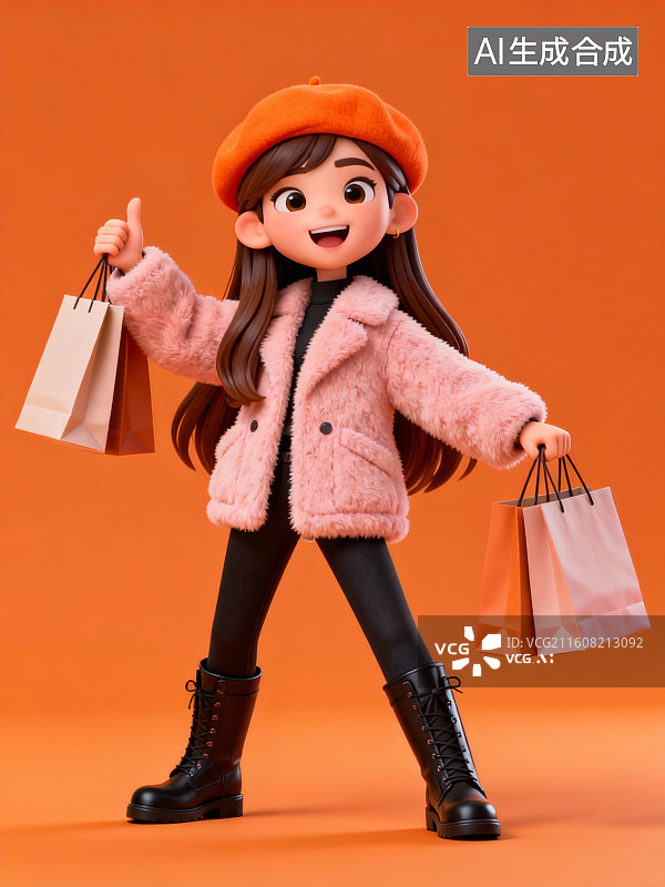 【AI数字艺术】3D时尚购物女孩插画图片素材
