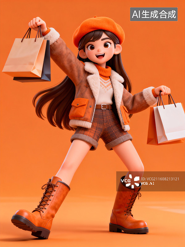 【AI数字艺术】3D时尚购物女孩插画图片素材