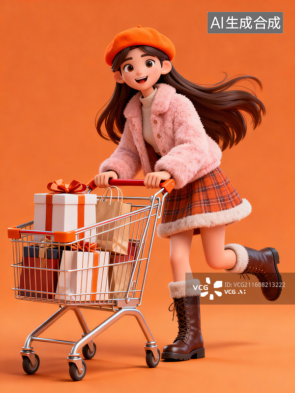 【AI数字艺术】3D时尚购物女孩插画图片素材