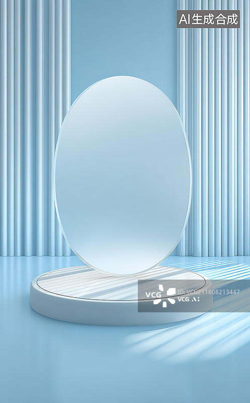 【AI数字艺术】蓝色背景下的圆形展台图片素材