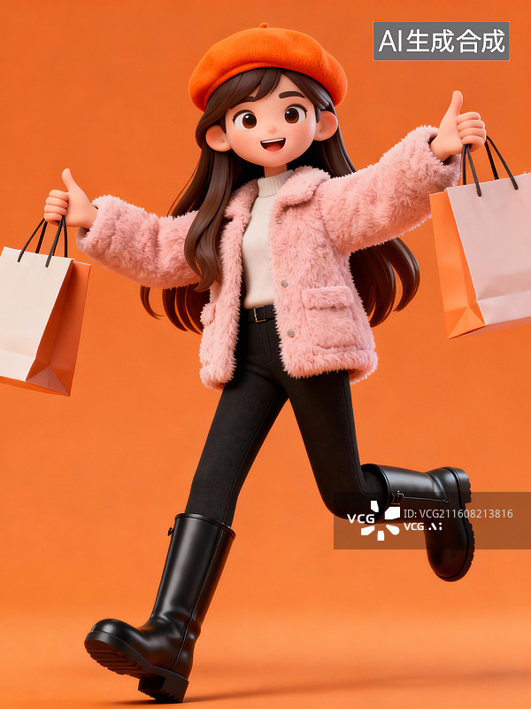 【AI数字艺术】3D时尚购物女孩插画图片素材