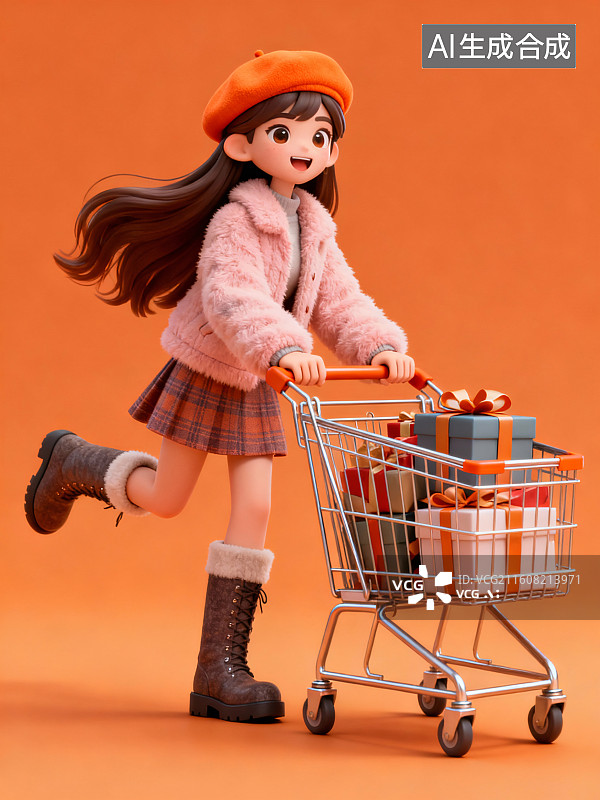 【AI数字艺术】3D时尚购物女孩插画图片素材