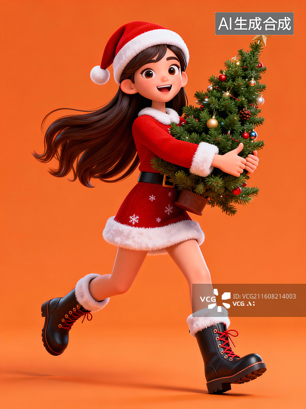 【AI数字艺术】3D女孩庆祝圣诞节插画海报图片素材