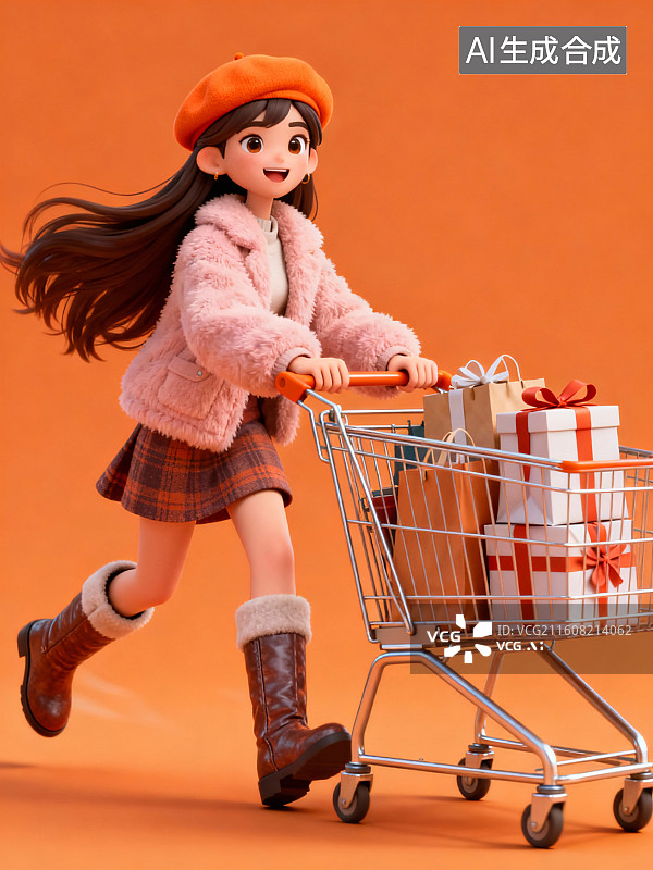 【AI数字艺术】3D时尚购物女孩插画图片素材