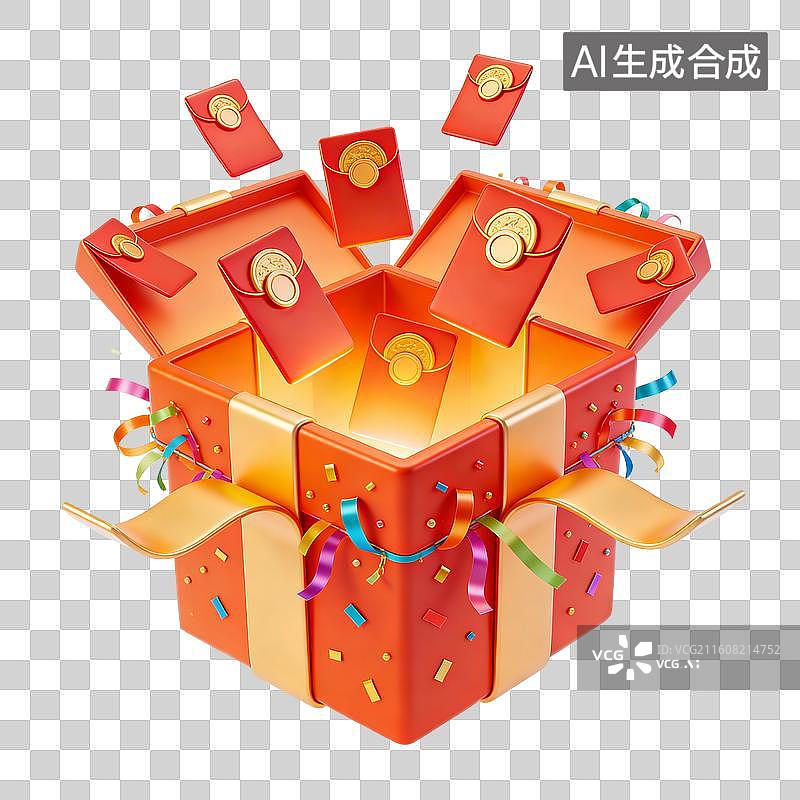 【AI数字艺术】漂浮在空中的礼物盒与红包免抠图形图片素材