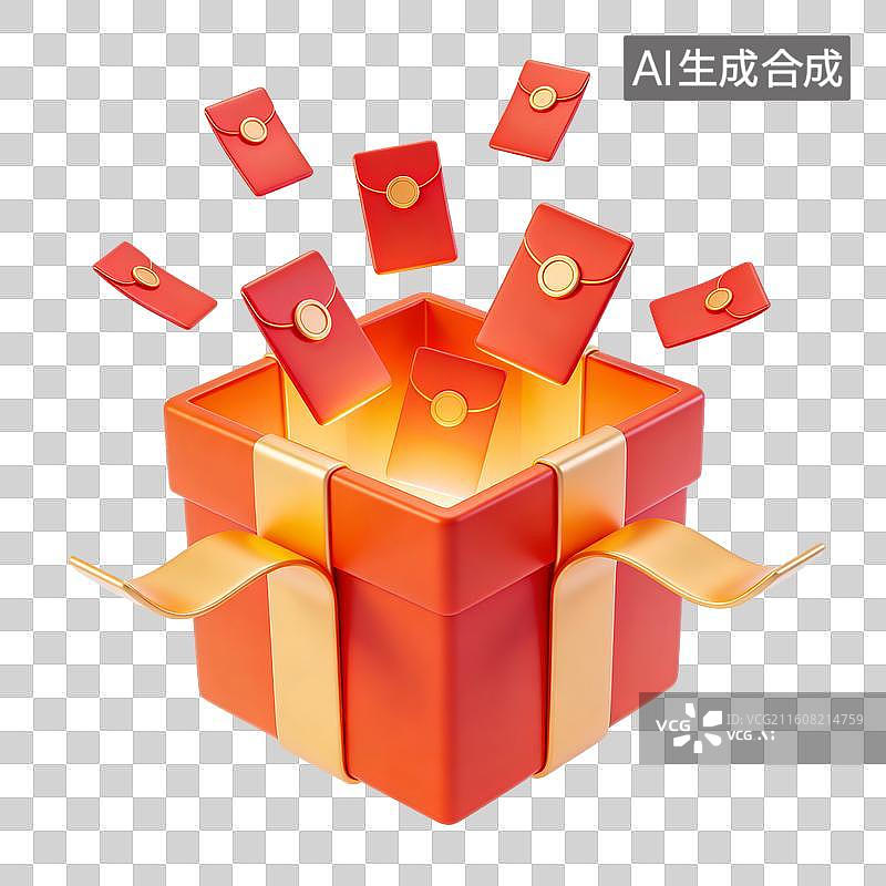 【AI数字艺术】漂浮在空中的礼物盒与红包免抠图形图片素材