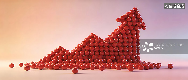 【AI数字艺术】红色球体组成的上升箭头图片素材