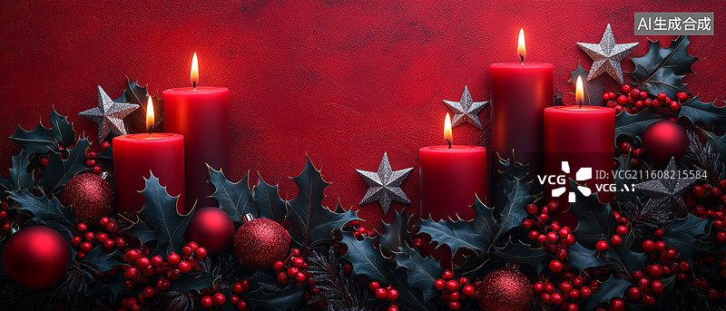 【AI数字艺术】圣诞烛台暖光感节日装饰背景图片素材
