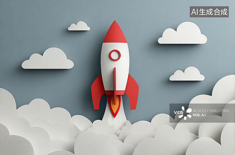 【AI数字艺术】火箭升空穿越云层图片素材