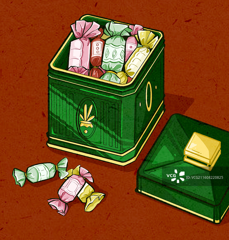 圣诞复古红绿配色的糖果罐子插画图片素材