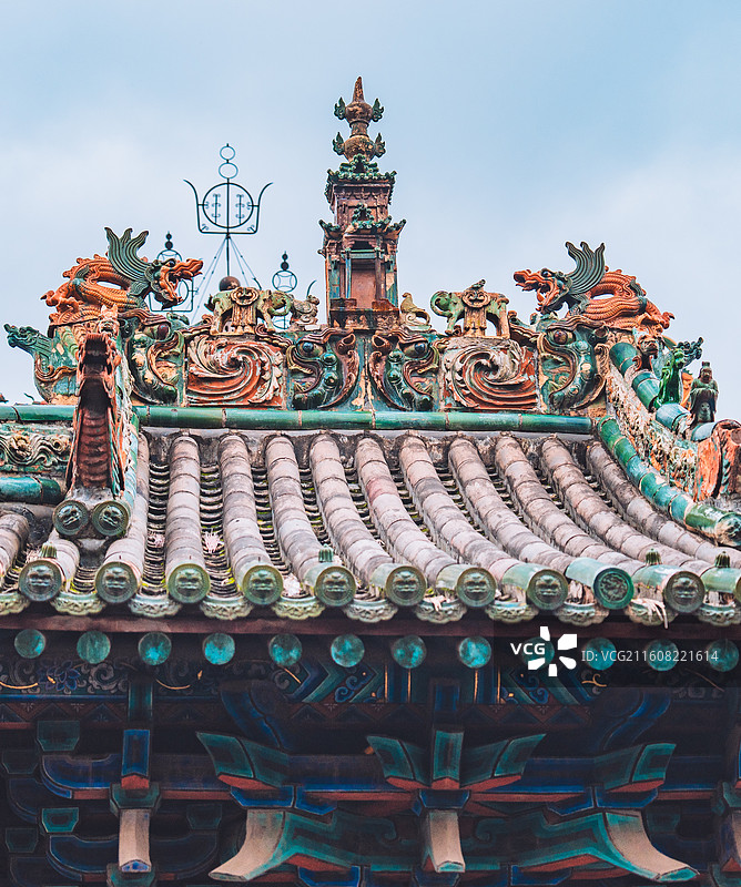 山西临汾蒲县柏山东岳庙建筑与彩塑图片素材