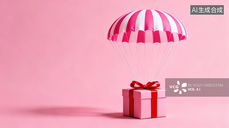 【AI数字艺术】粉色礼盒与降落伞图片素材