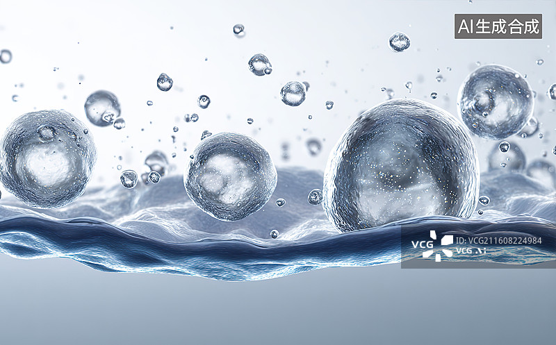【AI数字艺术】水泡在水面漂浮图片素材