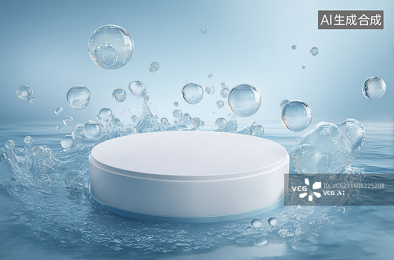 【AI数字艺术】水花环绕的白色圆台图片素材