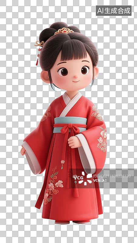 【AI数字艺术】红色可爱汉服小女孩图片素材
