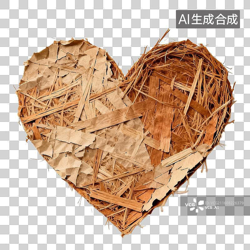 【AI数字艺术】手工木质拼贴创意爱心形状图片素材