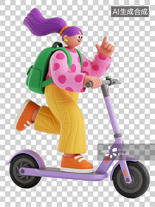 【AI数字艺术】骑滑板车的女孩3d卡通插画图片素材