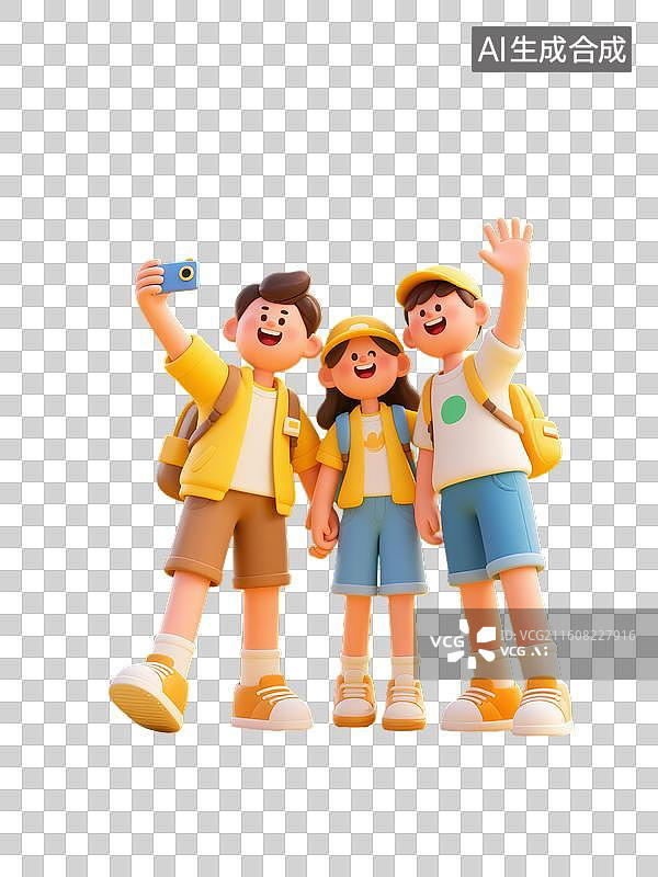 【AI数字艺术】旅行打卡的年轻人3D卡通人物插画图片素材