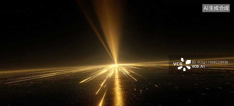 【AI数字艺术】金色光芒穿透黑暗地平线图片素材